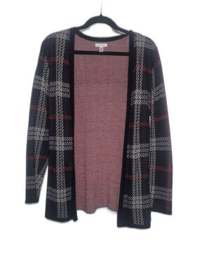 Croft & Barrow Black Plaid Open-Front Cardigan Sweater - Black & Red Size S